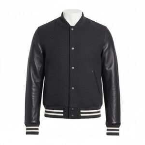 AllSaints Black Varsity Bomber Jacket Leather Sleeves Size XS